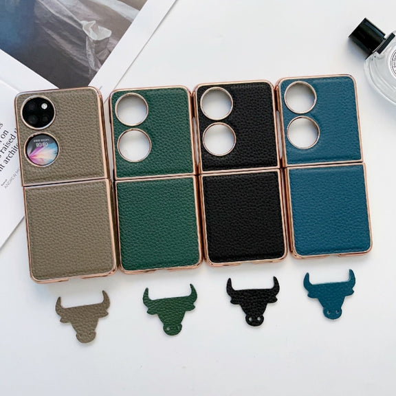 For Huawei P50 Pocket Nano Electroplating Litchi Texture Genuine Leather Phone Case(Blue)