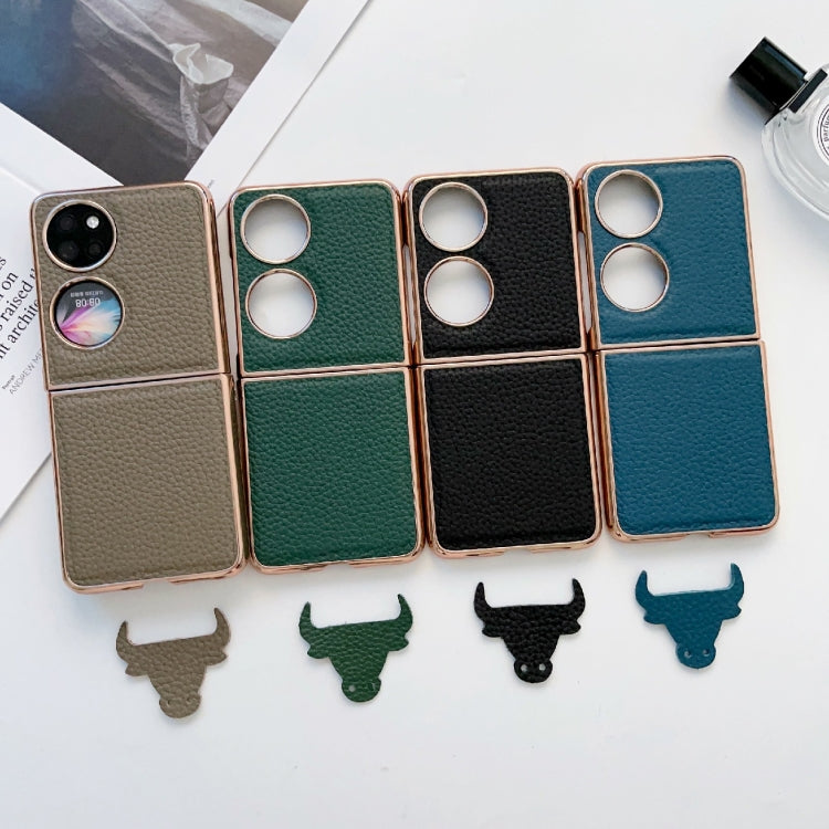 For Huawei P50 Pocket Nano Electroplating Litchi Texture Genuine Leather Phone Case(Black)