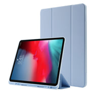Skin Feel Pen Holder Tri-fold Tablet Leather Case For iPad Air 13 2024 / iPad Pro 12.9 2022 / 2021 / 2020 / 2018(Light Blue)