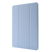 Skin Feel Pen Holder Tri-fold Tablet Leather Case For iPad Air 13 2024 / iPad Pro 12.9 2022 / 2021 / 2020 / 2018(Light Blue)