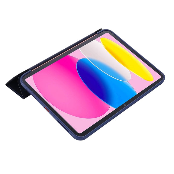 For iPad 10th Gen 10.9 2022 Tri-fold Holder Tablet Leather Case(Dark Blue)