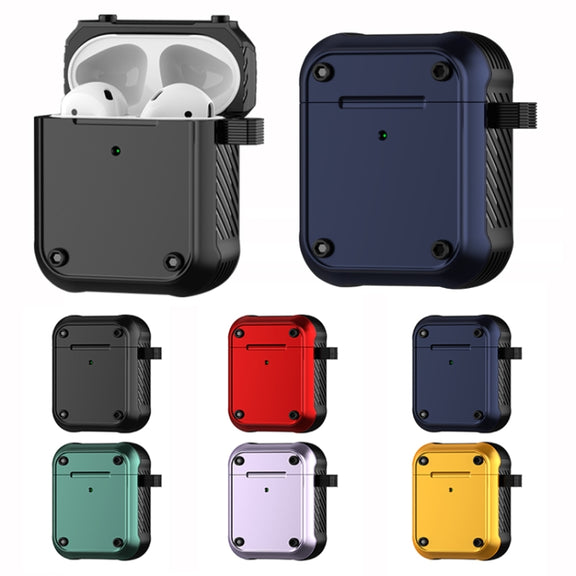 For AirPods 1 / 2 Wing TPU + PC Shockproof Earphone Protective Case(Black Purple)