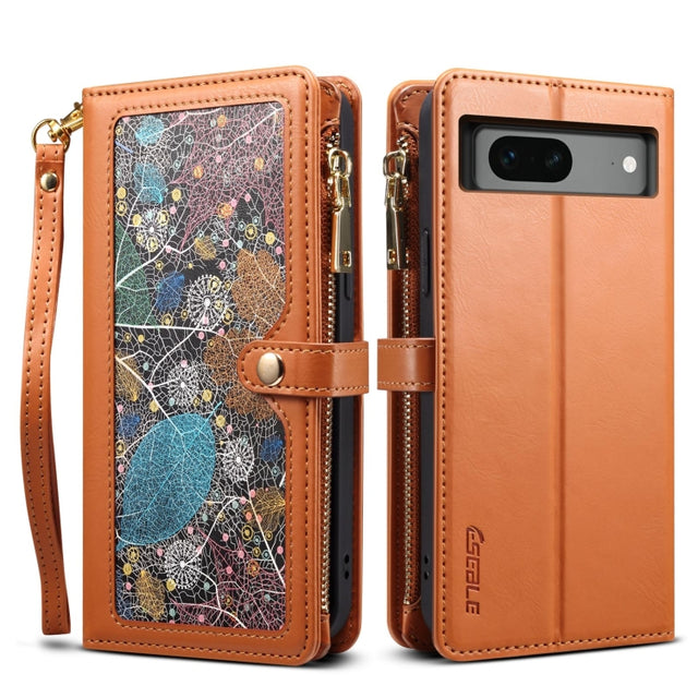 For Google Pixel 7 5G ESEBLE Star Series Lanyard Zipper Wallet RFID Leather Case(Brown)