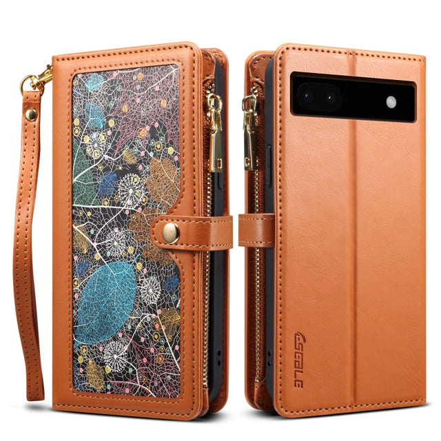 For Google Pixel 6a ESEBLE Star Series Lanyard Zipper Wallet RFID Leather Case(Brown)