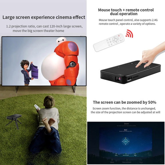 S90 DLP Android 9.0 1GB+8GB 4K Mini WiFi Smart Projector, Power Plug:UK Plug(White)