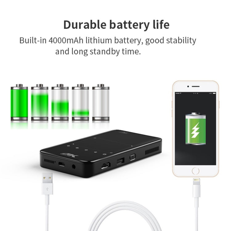 S90 DLP Android 9.0 1GB+8GB 4K Mini WiFi Smart Projector, Power Plug:UK Plug(White)
