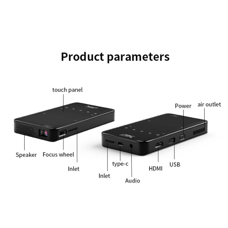 S90 DLP Android 9.0 1GB+8GB 4K Mini WiFi Smart Projector, Power Plug:AU Plug(Black)