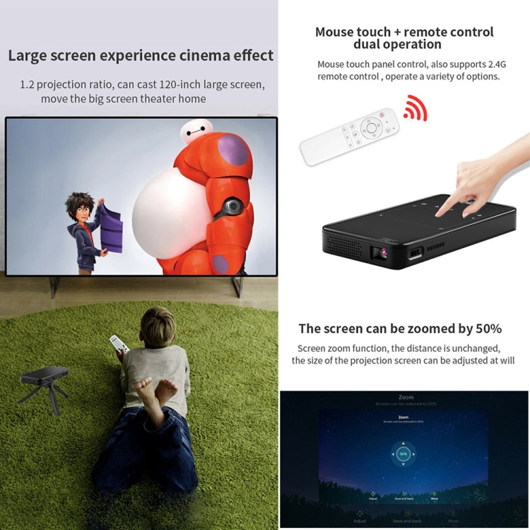 S90 DLP Android 9.0 1GB+8GB 4K Mini WiFi Smart Projector, Power Plug:AU Plug(Black)
