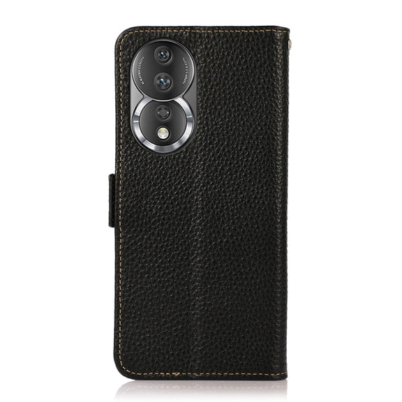 For Honor 80 KHAZNEH Side-Magnetic Litchi Genuine Leather RFID Phone Case(Black)