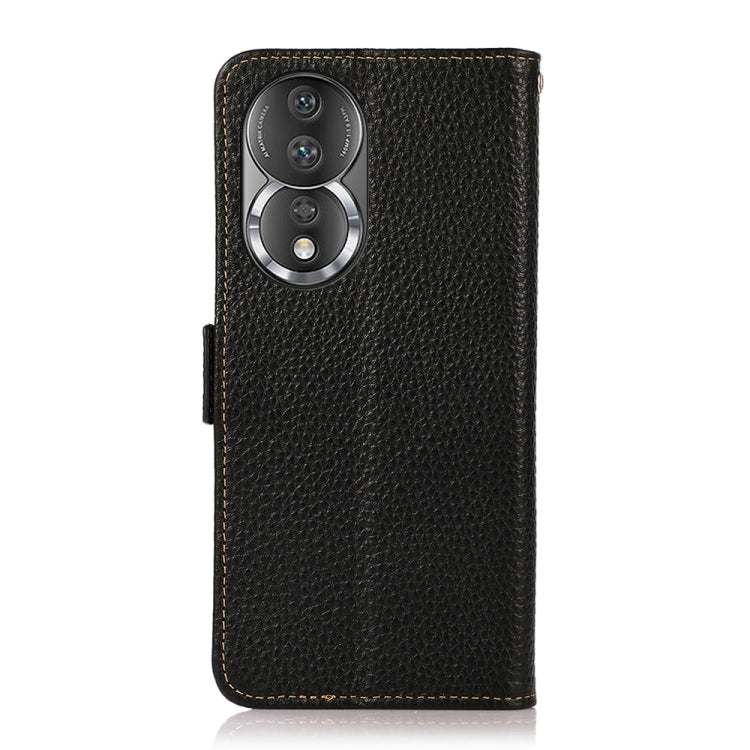 For Honor 80 KHAZNEH Side-Magnetic Litchi Genuine Leather RFID Phone Case(Black)