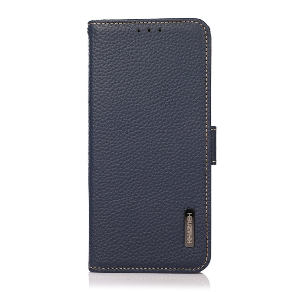 For Honor 80 KHAZNEH Side-Magnetic Litchi Genuine Leather RFID Phone Case(Blue)
