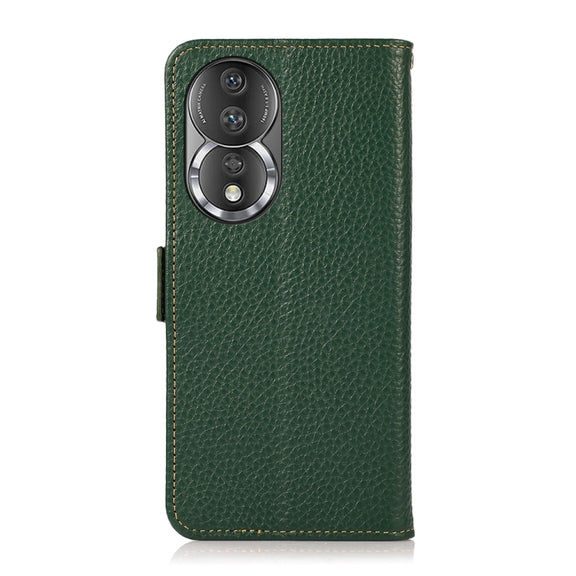 For Honor 80 KHAZNEH Side-Magnetic Litchi Genuine Leather RFID Phone Case(Green)