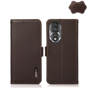 For Honor 80 KHAZNEH Side-Magnetic Litchi Genuine Leather RFID Phone Case(Brown)