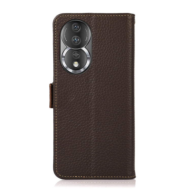 For Honor 80 KHAZNEH Side-Magnetic Litchi Genuine Leather RFID Phone Case(Brown)