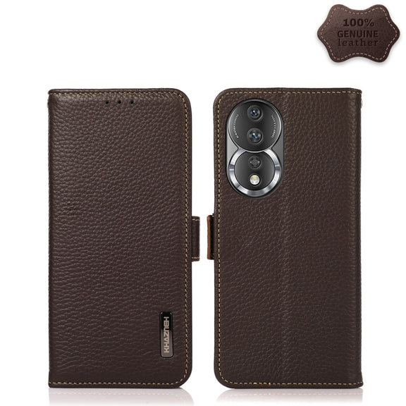 For Honor 80 KHAZNEH Side-Magnetic Litchi Genuine Leather RFID Phone Case(Brown)