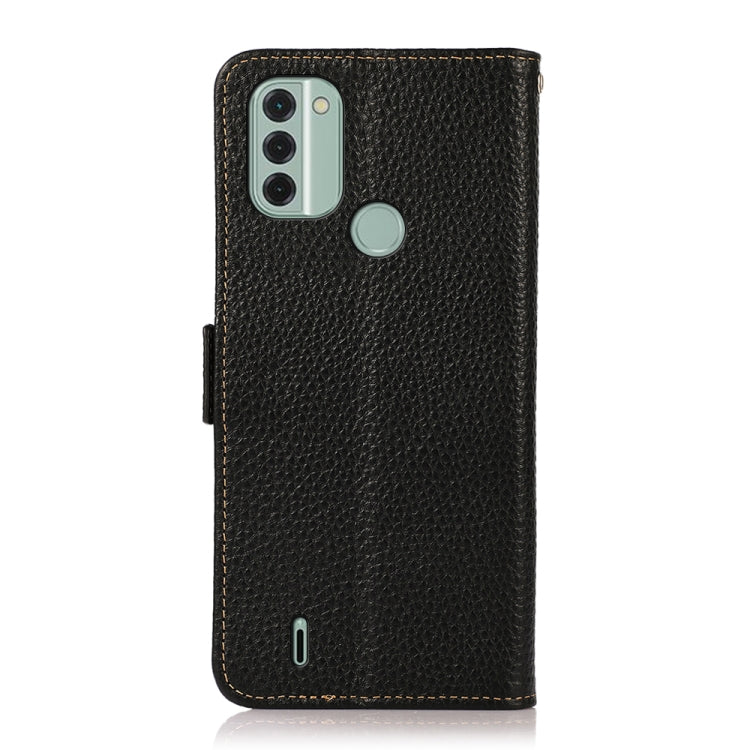 For Nokia C31 KHAZNEH Side-Magnetic Litchi Genuine Leather RFID Phone Case(Black)