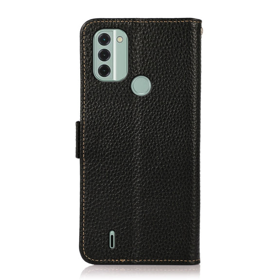 For Nokia C31 KHAZNEH Side-Magnetic Litchi Genuine Leather RFID Phone Case(Black)
