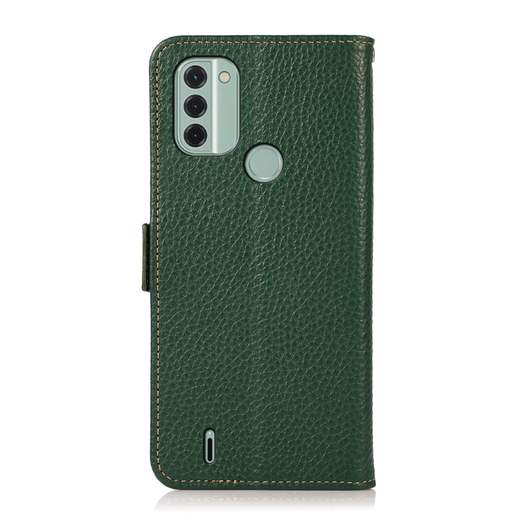 For Nokia C31 KHAZNEH Side-Magnetic Litchi Genuine Leather RFID Phone Case(Green)