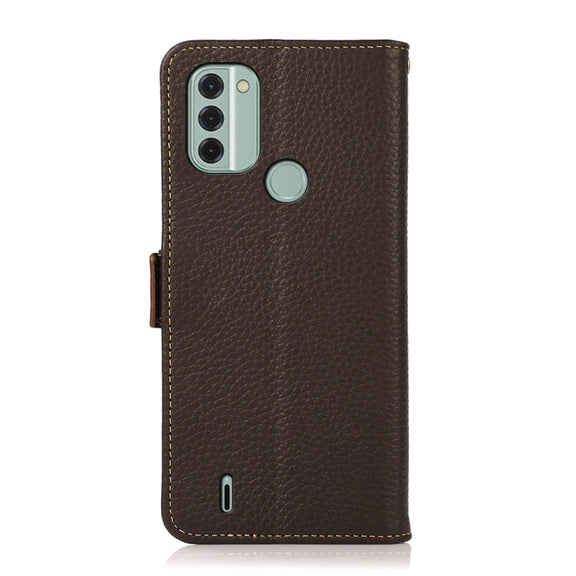 For Nokia C31 KHAZNEH Side-Magnetic Litchi Genuine Leather RFID Phone Case(Brown)