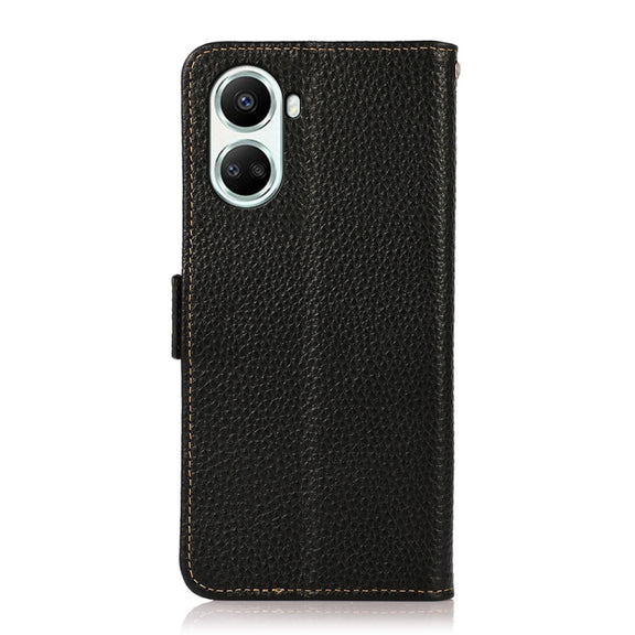 For Huawei nova 10 SE KHAZNEH Side-Magnetic Litchi Genuine Leather RFID Phone Case(Black)