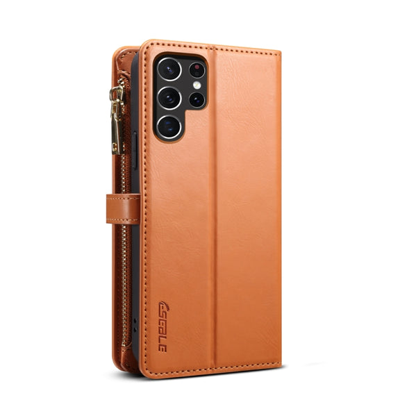 For Samsung Galaxy S22 Ultra 5G ESEBLE Star Series Lanyard Zipper Wallet RFID Leather Case(Brown)