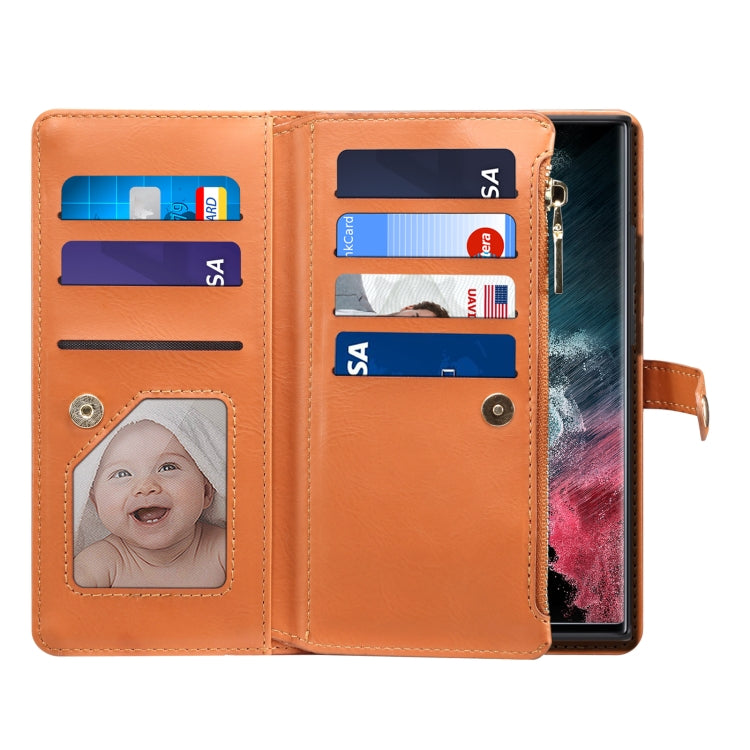 For Samsung Galaxy S22 Ultra 5G ESEBLE Star Series Lanyard Zipper Wallet RFID Leather Case(Brown)
