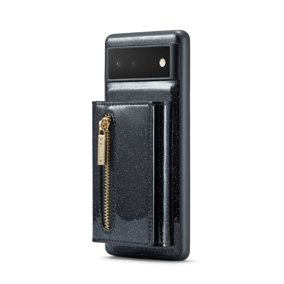 For Google Pixel 6 DG.MING M3 Series Glitter Powder Card Bag Leather Case(Black)