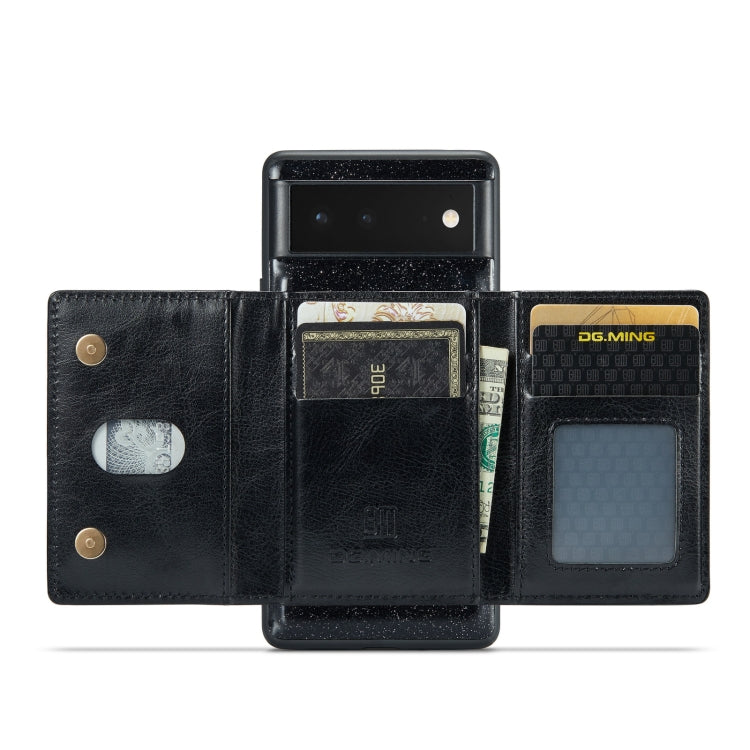 For Google Pixel 6 DG.MING M3 Series Glitter Powder Card Bag Leather Case(Black)