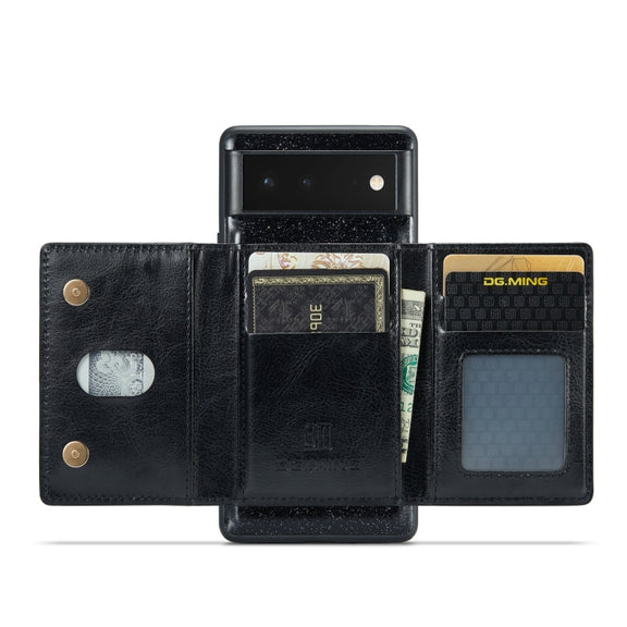 For Google Pixel 6 DG.MING M3 Series Glitter Powder Card Bag Leather Case(Black)
