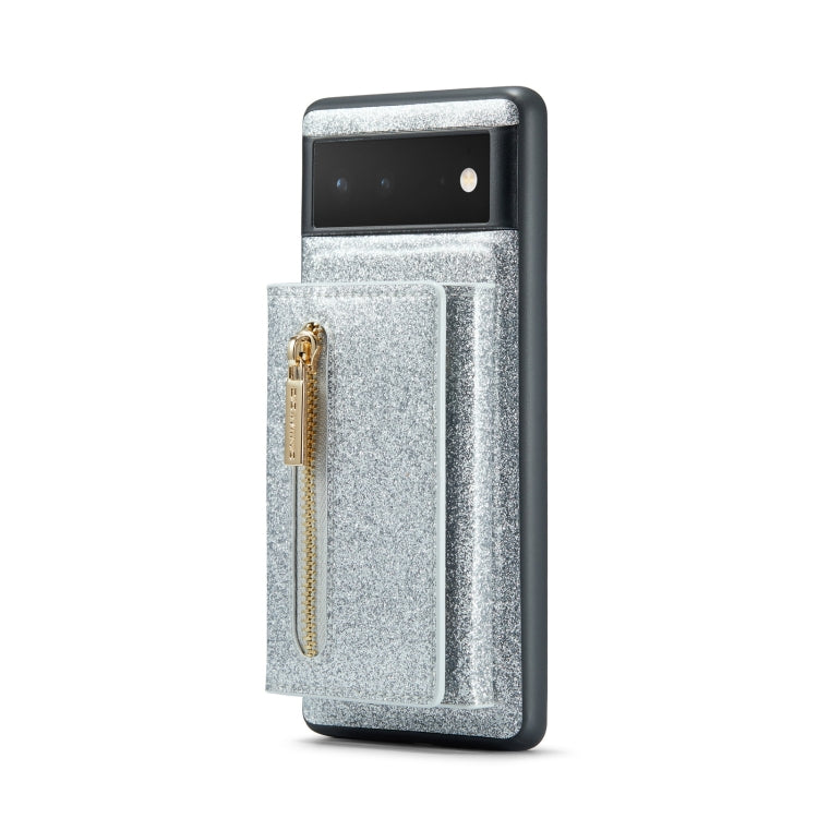 For Google Pixel 6 DG.MING M3 Series Glitter Powder Card Bag Leather Case(Silver)