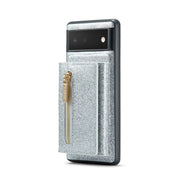 For Google Pixel 6 DG.MING M3 Series Glitter Powder Card Bag Leather Case(Silver)