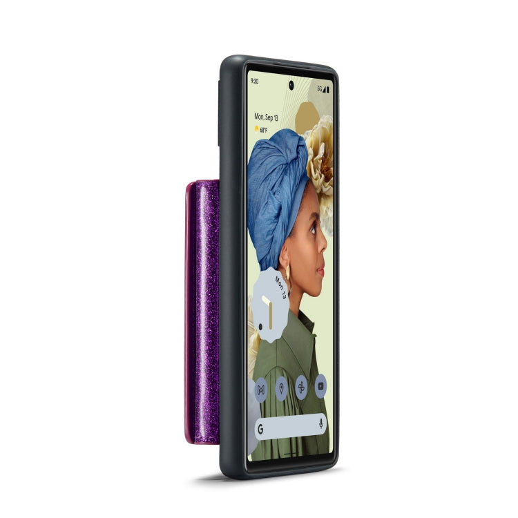 For Google Pixel 6 DG.MING M3 Series Glitter Powder Card Bag Leather Case(Dark Purple)