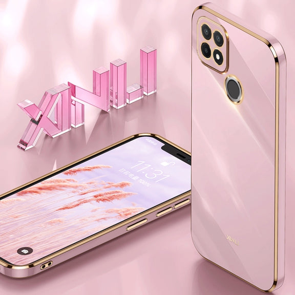 For Realme C21Y XINLI Straight 6D Plating Gold Edge TPU Phone Case(Black)