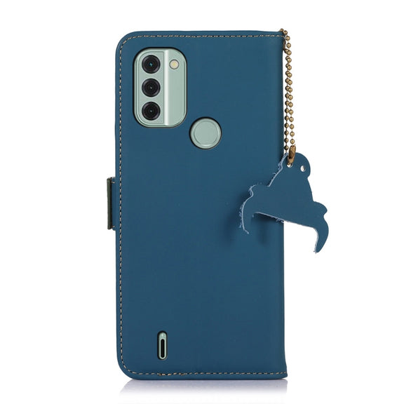 For Nokia C31 Genuine Leather Magnetic RFID Leather Phone Case(Blue)