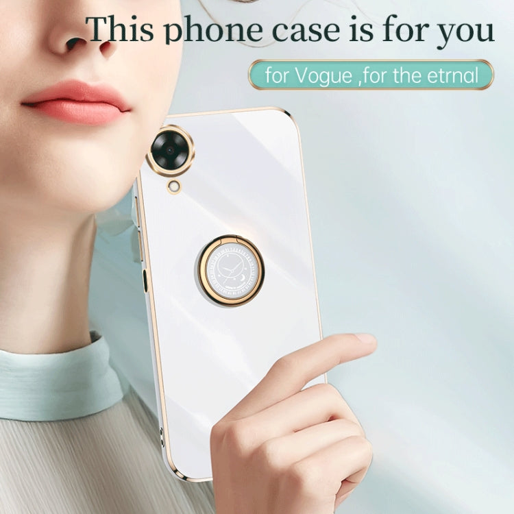 For OPPO A17k XINLI Straight Edge 6D Electroplate TPU Phone Case with Ring Holder(Black)