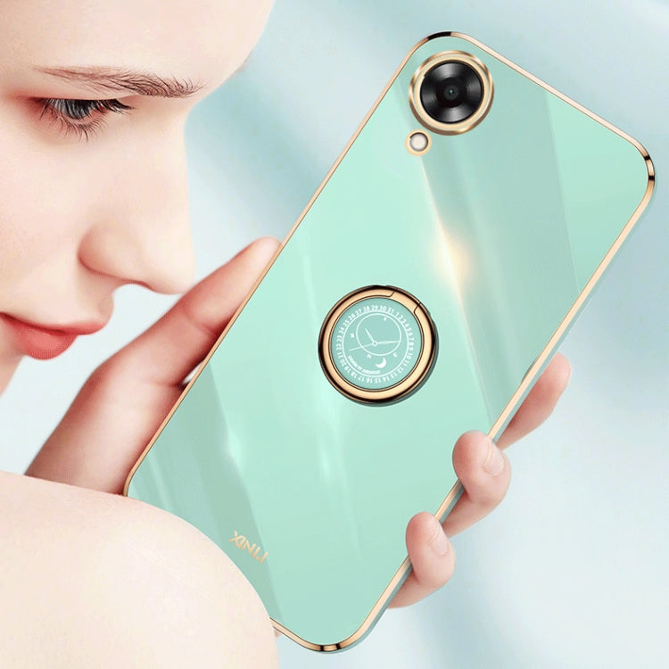 For OPPO A17k XINLI Straight Edge 6D Electroplate TPU Phone Case with Ring Holder(Black)