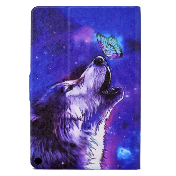 For Amazon Kindle Fire HD 10 2021 Electric Pressed TPU Smart Leather Tablet Case(Butterfly Wolf)