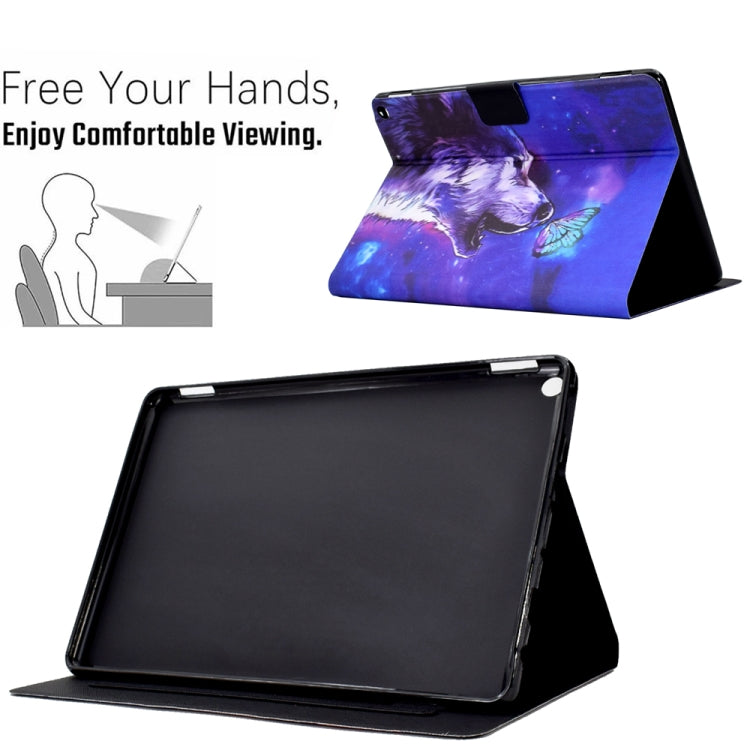 For Amazon Kindle Fire HD 10 2021 Electric Pressed TPU Smart Leather Tablet Case(Butterfly Wolf)