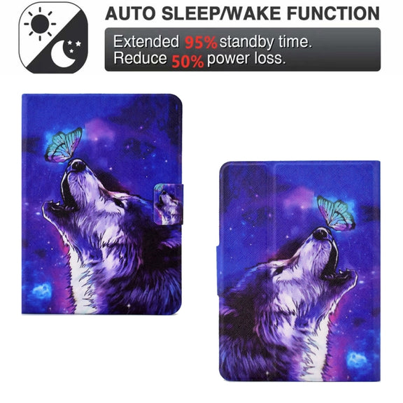 For Amazon Kindle Paperwhite 5 2021 Electric Pressed TPU Smart Leather Tablet Case(Butterfly Wolf)