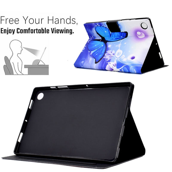 For Lenovo Tab M10 Plus 3rd Gen Electric Pressed TPU Smart Leather Tablet Case(Blue Butterfly)