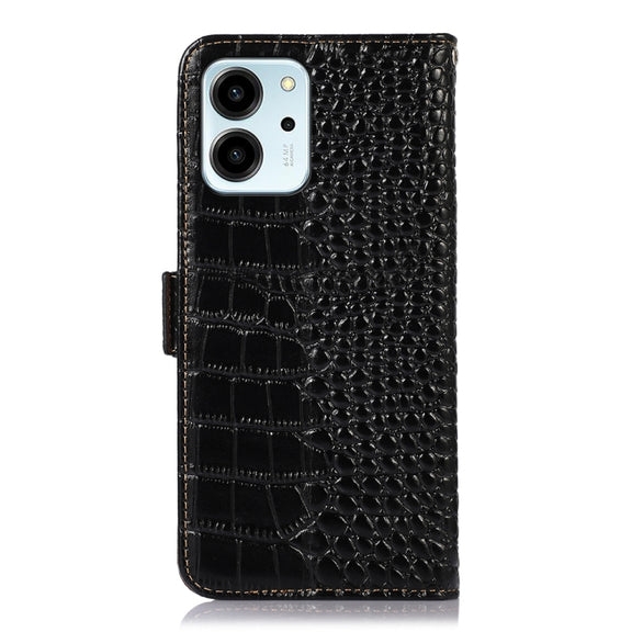 For Honor 80 SE Crocodile Top Layer Cowhide Leather Phone Case(Black)