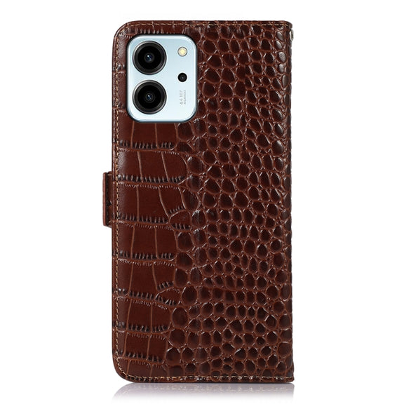 For Honor 80 SE Crocodile Top Layer Cowhide Leather Phone Case(Brown)