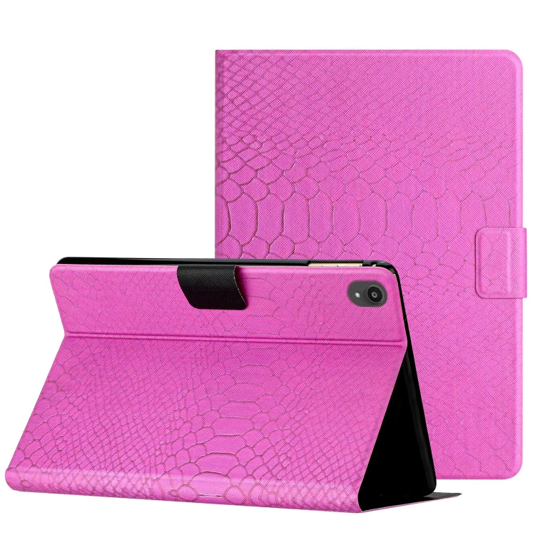 For Lenovo Tab P11 Solid Color Crocodile Texture Leather Smart Tablet Case(Rose Red)
