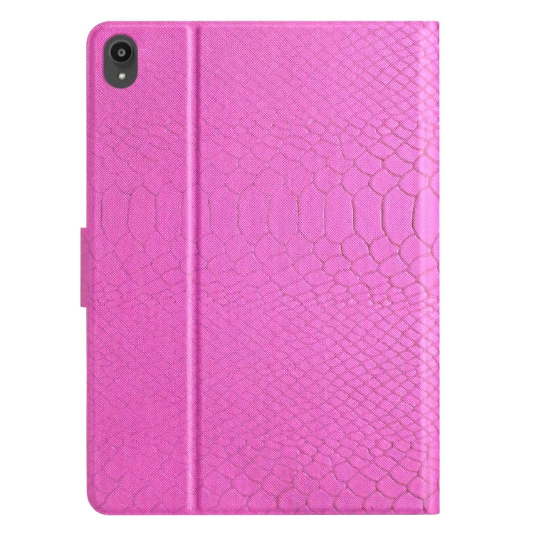 For Lenovo Tab P11 Solid Color Crocodile Texture Leather Smart Tablet Case(Rose Red)