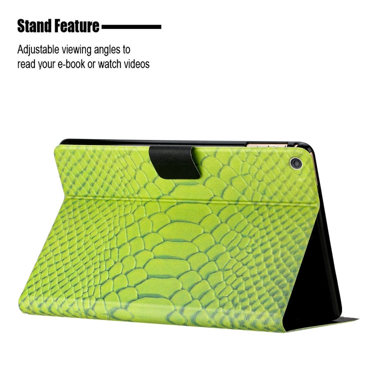 For Amazon Kindle Fire HD 10 2019/2017/2015 Solid Color Crocodile Texture Leather Smart Tablet Case(Green)