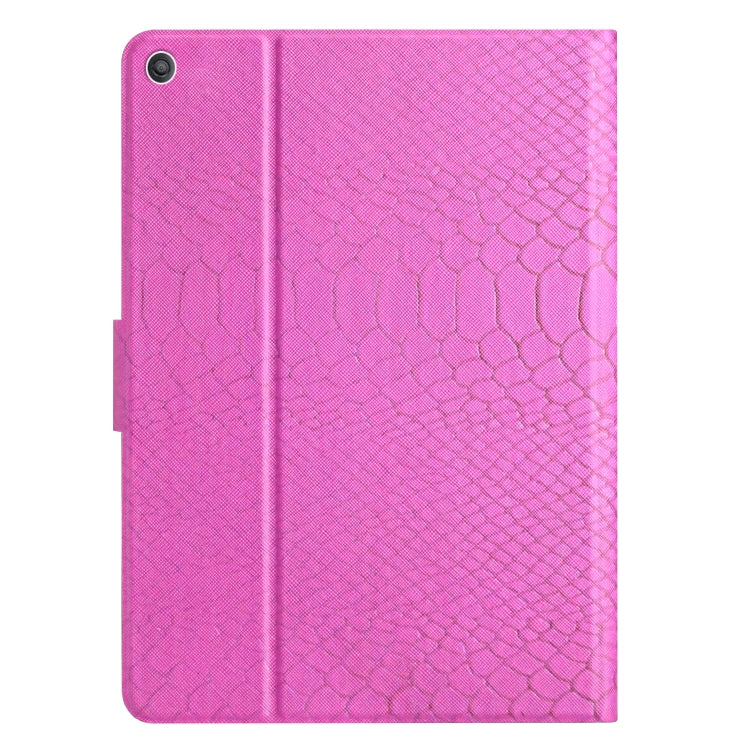 For Amazon Kindle Fire HD 10 2019/2017/2015 Solid Color Crocodile Texture Leather Smart Tablet Case(Rose Red)
