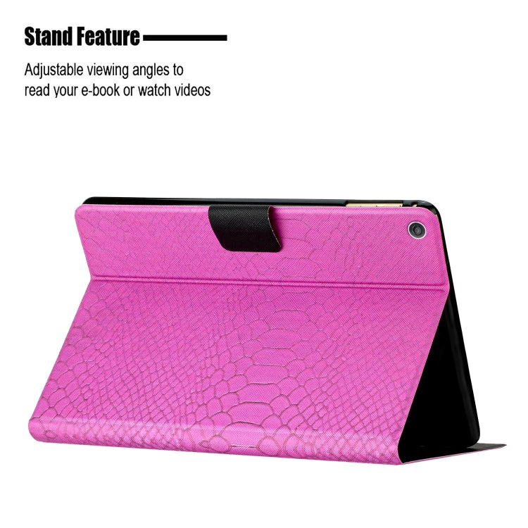 For Amazon Kindle Fire HD 10 2019/2017/2015 Solid Color Crocodile Texture Leather Smart Tablet Case(Rose Red)