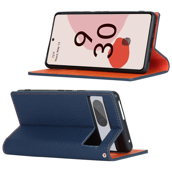 For Google Pixel 7 5G Litchi Texture Genuine Leather Phone Case(Dark Blue)