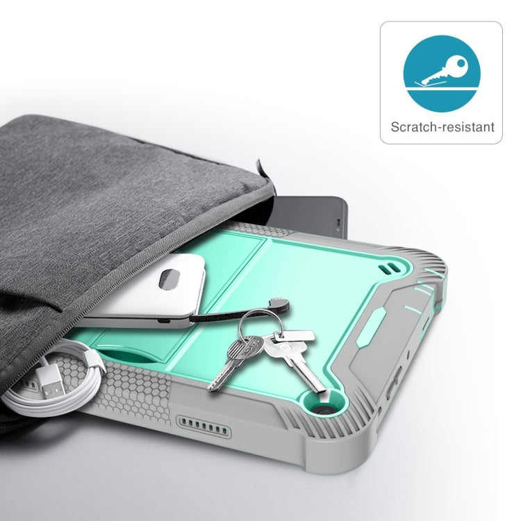 Silicone + PC Holder Shockproof Tablet Case For Amazon Kindle Fire HD 8 2022 / 2020 / HD 8 Plus 2020(Mint Green+Grey)