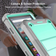 Silicone + PC Holder Shockproof Tablet Case For Amazon Kindle Fire HD 8 2022 / 2020 / HD 8 Plus 2020(Mint Green+Grey)